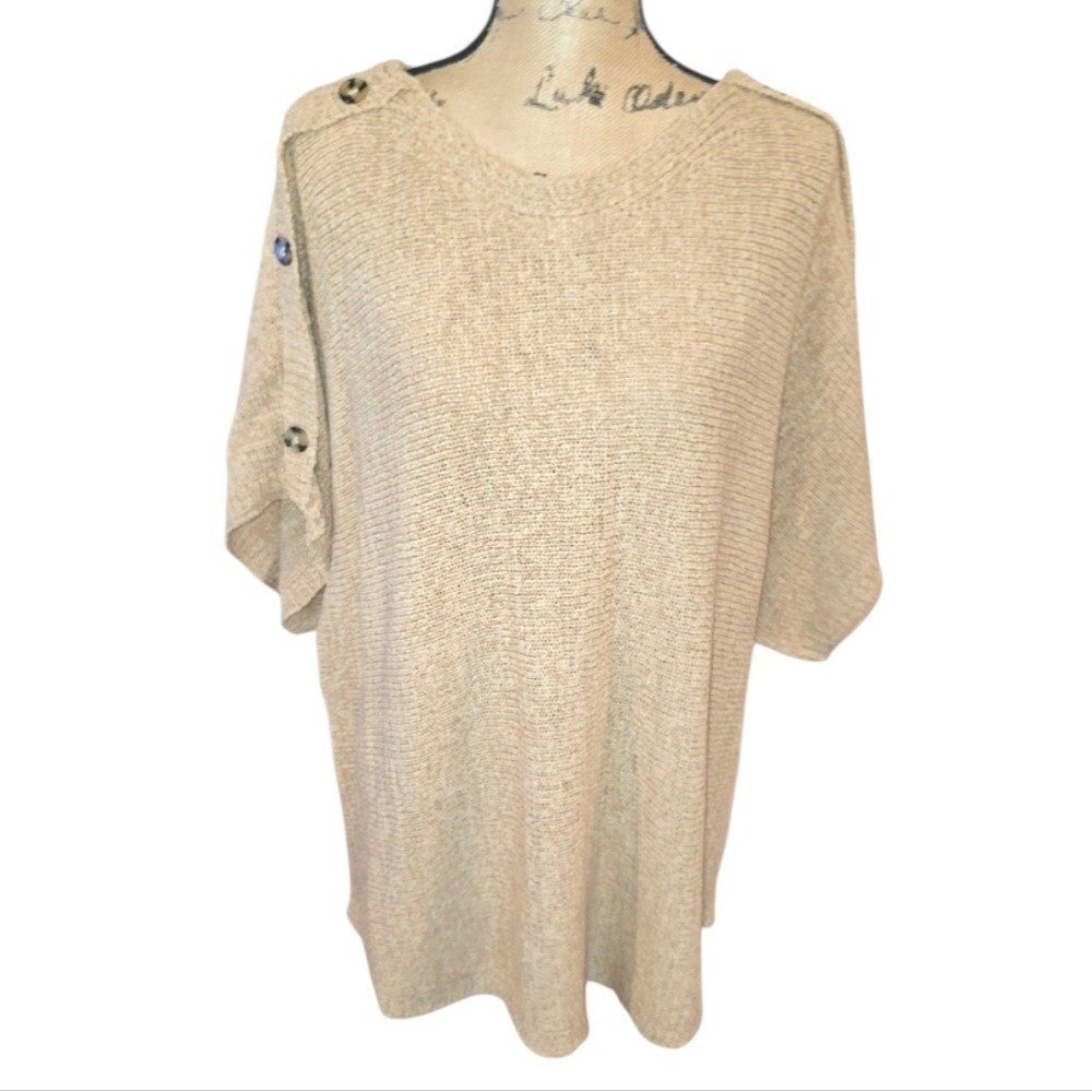 Cable & Gauge Loose Weave Lagenlook Oversized Wheat Sweater Plus Size 3X New